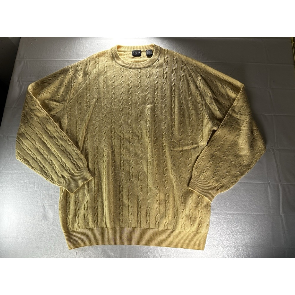 Forte Cable Knit Sweater Mens Large Cashmere Silk Blend Lightweight Soft